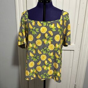 Cato Black and White Striped Lemon Blouse